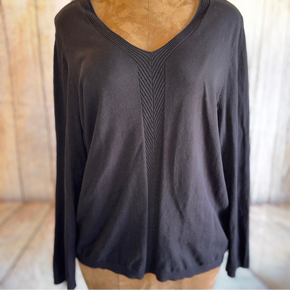 Talbots Plus 2XL Sweater Black V Neck Lightweight Long Sleeve, Soft